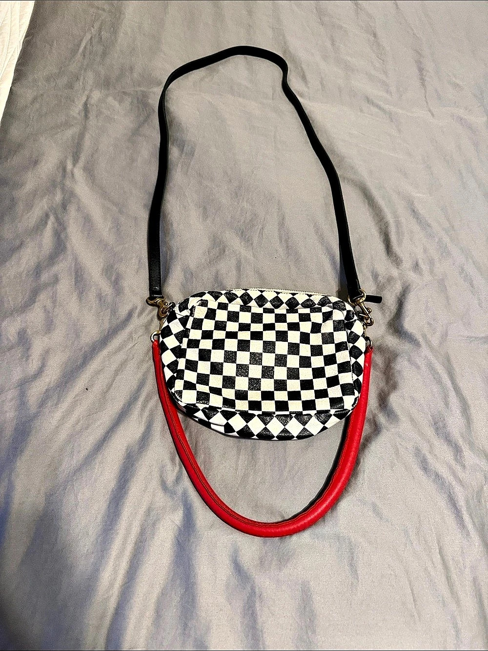 Clare V. Checkered Crossbody Midi Check bag with extra strap